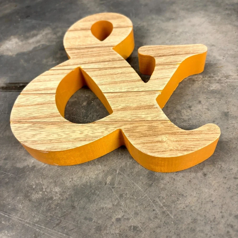 Rustic Wooden Ampersand Orange Sign Farmhouse Shelf Decor 